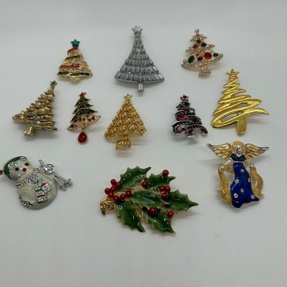 Christmas Brooch Tree Pin Radko Eisenberg Monet Claiborne Both Vintage Modern - Picture 16 of 16